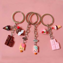 Keychains Lanyards Lovely Resin Dessert Food Keychain For Women Bag Decoration Creative Simulation Chocolate Ice Cream Key Ring Girl Handmade Gifts