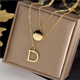 Pendant Necklaces Luxury Titanium Steel Necklace Heart Black Square Letter Neck Collar Chain Girl Jewellery