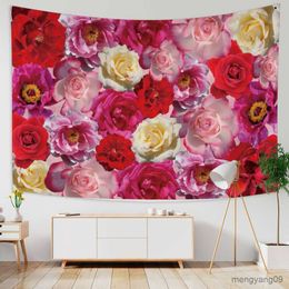 Tapestries Beautiful Rose Bush Tapestry Wall Hanging Romantic Fresh Style Tapestry Wedding Background R230812