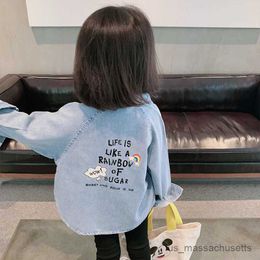 Jackets 2023 Spring autumn new Baby Girls Boys Letters Denim Coats Jackets Fashion Kids Children Tops Clothes Overcoats R230812