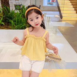 Clothing Sets Girls Summer Clothes Solid Colour Costume For Girls Vest Short Girl Clothing Toddler Kids Tracksuit
