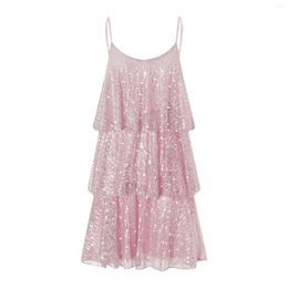 Casual Dresses Women Summer Cake Dress Sequins Spaghetti Strap Tiered Ruffles Mini Fashion Backless Party Beach Cami