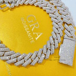 15Mm Hip Hop Jewellery Cuban Link Moissanite Diamond Cuban Link Bracelet Hip Hop Necklace Pass Diamond Test