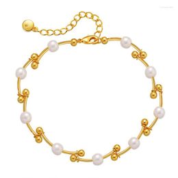 Strand ALLME Simple 18K Real Gold Plated Brass Irregular Freshwater Pearl Beads For Women Wedding Jewelry