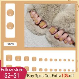 False Nails 24pcs Fake French Toe Set Press On Short Square Nail Tips Wearable Color DIY Fashion Feet