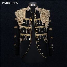 Men's Suits Blazers Mens Gold Tassels Court Prince Stylish Suit Jacket Brand Stand Collar Slim Fit Steampunk Gothic Vintage Uniform Costume Homme 230811