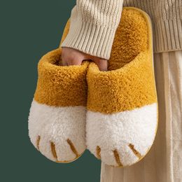 Slippers Comwarm Winter Warm Plush Cute Cat Paw Designer House Women Fur Floor Mute Bedroom Lovers Indoor Fluffy Shoes 230811