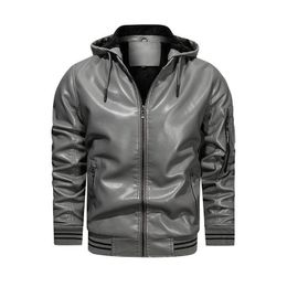 Men's Jackets Autumn and Winter Zipper Pu Leather Jacket Size M4XL Hooded Multipocket 4 Colors Optional Slim Fit Casual Coat 230812