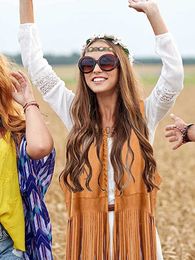 Women's Vests Western Cowboy Style Women's Suede Extra-Long Fringed Vest All-Match Folk-Custom Desert Beach Vacation Vest Shawl Size A2256 HKD230812