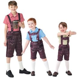 Cosplay Halloween costume set children's plaid beer suspenders boys' tricolor beer suit 230812