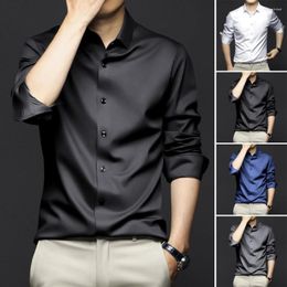 Men's Casual Shirts 4XL Spring And Summer Formal Long Sleeve Shirt Luxurious Wrinkle-resistant Non-iron Solid Color Business Ice Silk