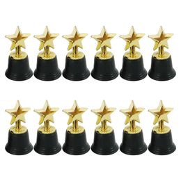 Collectable 12Pcs Award Golden Mini Trophy Prizes Decor Plastic Reward Kindergarten Kids Gift Awards with Black Base 230811