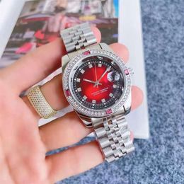 Fashion Brand Watch Couple Lover's Men Women Lady Colorful Crystal Style Metal Steel Band Quartz Wrist Watches R155209U