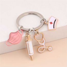 Keychains Lanyards Nurse Doctor Mask Key Chain Medical Aid Personnel Car Bag Keyring Syringe Stethoscope Pendant Accessories