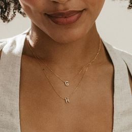 Pendant Necklaces Initial Letter Necklace For Women Shiny Crystal Zircon Stainless Steel Choker Chain Fashion Jewelry Collares Para Mujer