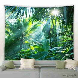 Tapestries Forest Landscape Printing Tapestry Tropical Plant Waterfall Tapestry Wall Tapestry Beach Picnic Rug Customizable R230812
