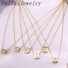 Pendant Necklaces 10Pcs Gold Color Clear-color CZ Micro Pave Eye/Star/Moon Spacer Beads Cubic Zirconia Cube Copper Charms Necklace