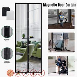 Sheer Curtains Punchfree Strong Magnetic Door Curtain Anti Bug Insect Fly Mosquito Net Side Open Style Automatic Closing Invisible Mesh Gauze 230812