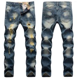 Men's Jeans 2023 Men Ripped Casual Fashion Classic Style Pure Colour Denim Pants High Quality Stretch Slim Male Pencil Trouser Blue