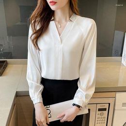 Women's Blouses Korean Fashion Woman Blouse 2023 Autumn Irregular V-neck Female Long-sleeved Shirt Women Commuter OL Style