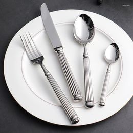 Dinnerware Sets Europe Silver Luxury Fashion Cutlery 304 Stainless Steel Creativity Gift Roman Column Flatware