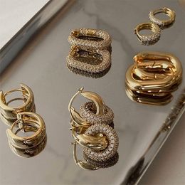 Stud Fashion CZ Zircon Round Huggie Hoop Earrings for Women Geometric U Shape Ear Buckle Hoops Gold Plated Stainless Steel Jewelry 230811