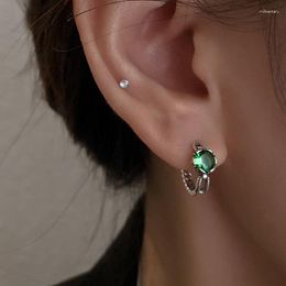 Hoop Earrings Fashion Trendy For Women Olive Green Crystal Zircon Stone Antique Color Huggies Geometric Earring Jewelry Gift