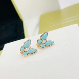 Vintage Charm Stud Earrings Top Quality S925 Sterling Silver Light Blue Butterfly Charm Stud For Women With Box Party Gift