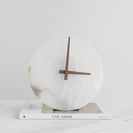 Table Clocks Luxury Round Creative Marble 23cm Clock Pendulum Sample Room Living Bedroom Tv Counter Decorations Accessories