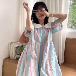 Casual Dresses Womens A Line Boho Dress Shirts Business Colourful Striped Printed Short Sleeve Navy Collar Spliced Patchwork Summer Beach