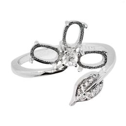 Cluster Rings Fashion Silver Leaf Ring Setting 4mm 6mm Oval Semi Mount Adjustable 925 Jewellery Findings Supplier