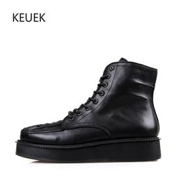 Boots British Genuine Leather HighTop Shoes Men Ankle Motorcycle Thick Sole Sneakers Zapatos Combat Botines 2C 230811