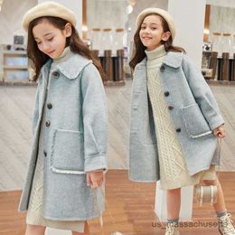 Jackets EACHIN Kids Wool Coats New Thick Casual Outwear Girl Wool Jackets Children Long Overcoat Fashion Winter Clothes for Girls R230812