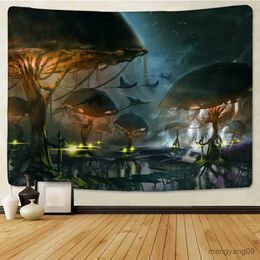 Tapestries Natural Trees Flowers Grassland Landscape Tapestry Wall Hanging Scene Aesthetic Room Decoration R230812