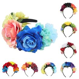 Halloween Simulation Colorful Peony Flower Headband Butterfly Mexican Wreath Crown Party Hair Hoops Headwear