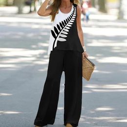 Women's Two Piece Pants Sleeveless T-shirt And Long Two-piece Set For Printed Casual Pantsuits Summer 2023