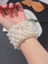 Bangle Handwork Bracelet Temperament Pearl Wrist Jewellery Fashion Hand-woven Beaded Bride Imitation Elastic