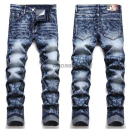 EHMD Tie Dyed Geometric Jeans Men's High Pressure Printing Spring Summer Cotton High Elastic Slim Fit Pants 3D Lining Scrape 2 HKD230812