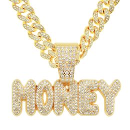 Hip Hop Men Rapper diamond pendant necklace shiny creative MONEY letter pendant micro-inset zircon Jewellery night club accessory Sweater Collarbone Cuban chain 1680