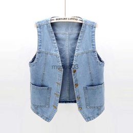 Women's Vests Spring Summer Denim Vest Women Casual Jean Sleeveless Coat Women's Fashion Slim Big Size Woman Clothing Plus Size S-5XL HKD230812