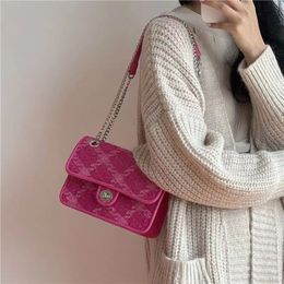 Evening Bags Rose Pink Women Lock Shoulder Bags Luxury Plaid Ladies Small Square Crossbody Bag Fashion Design Female Clutch Purse Handbags 230812