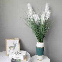 Faux Floral Greenery 102cm Artificial Nordic 5 Head Encrypted Large Reed Grass Potted Dog Tail Grass Home Decoration Fake Flower Ornament Props 230812