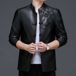 Men's Jackets Chinese Style Leather Coat Clothing Loose Embroidered Size M4Xl Tang Suit Jacket Brand 230812