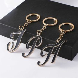 Keychains Lanyards Black 26 English Letter Key Chain Creative Beautiful Character Car Keyring Fashion Charm Ladies Bag Pendant Accessories Gifts