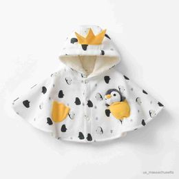 Jackets 2023 Autumn Winter Infant Baby Boys Cloaks Cotton Cartoon Plus Hooded Warm Toddler Boys Coat Kids Boys Overcoat R230812