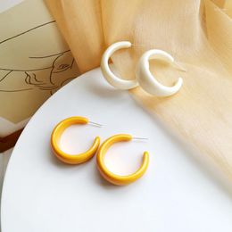 Hoop Earrings Vintage White Yellow Acrylic Round Circle For Women Jewellery Simple Smooth Geometric C-Shaped Big Resin Earring