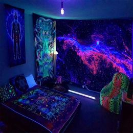 Tapestries Black light Tapestry UV Reactive Starry Sky Tree of Life Aesthetic Wall Hanging for Bedroom Dorm Indie Room Decor