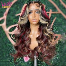 Peruvian Hair Red and Blonde Highlight Wig Colored 13x4 Lace Frontal Wigs for Women Synthetic Lace Wig Preplucked Hairline