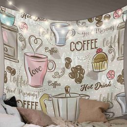 Tapestries Coffee Cup Cake Candy Tapestry Wall Hanging Home Decor Tapestries Wall Cloth Bedroom Wall Decoration R230812