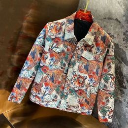 Women's Jackets Spring Denim Jacket Women Fashion Flowers tiger printing Sequins Short Jeans Vintage Loose Streetwear M-3XL